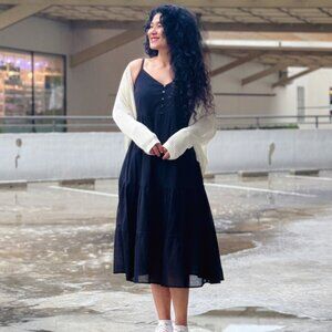 NWT Uniqlo Crinkle Cotton Camisole Dress - 2024 - Black - Sz S